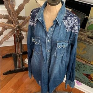 Xl lucky legend denim snap front long sleeve shirt